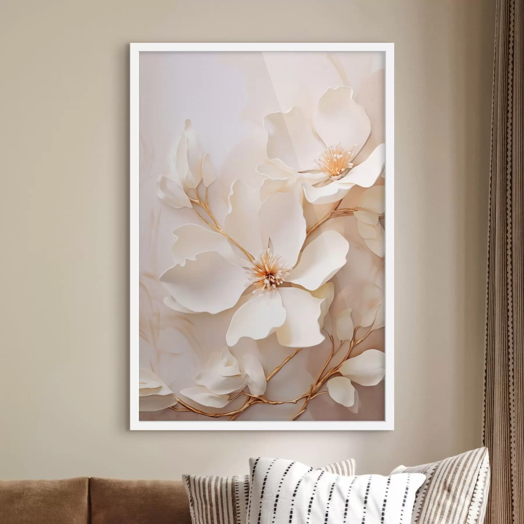 Fototapete Helle Blumen mit zarten Zweigen vor pastellfarbenem Hintergrund f48348