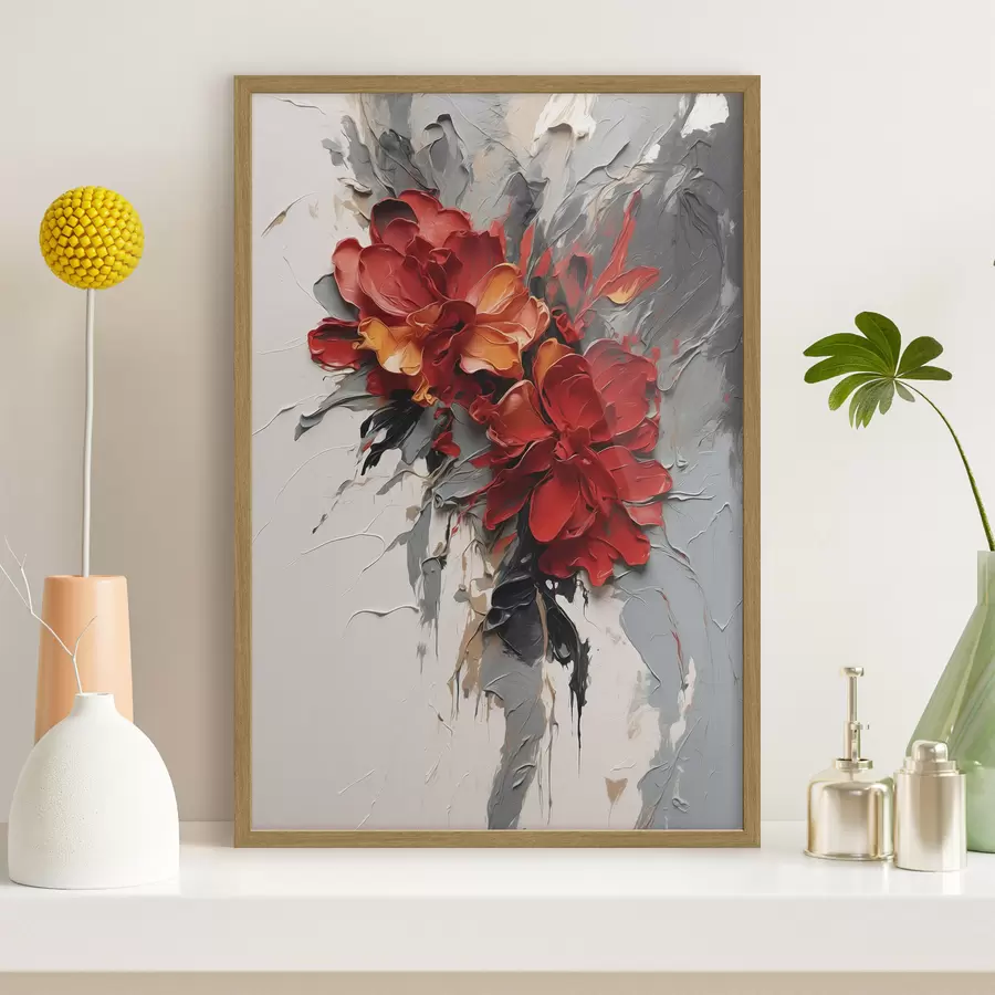 Fototapete Rote Blumen mit strukturierten Strichen auf hellem Hintergrund f48365