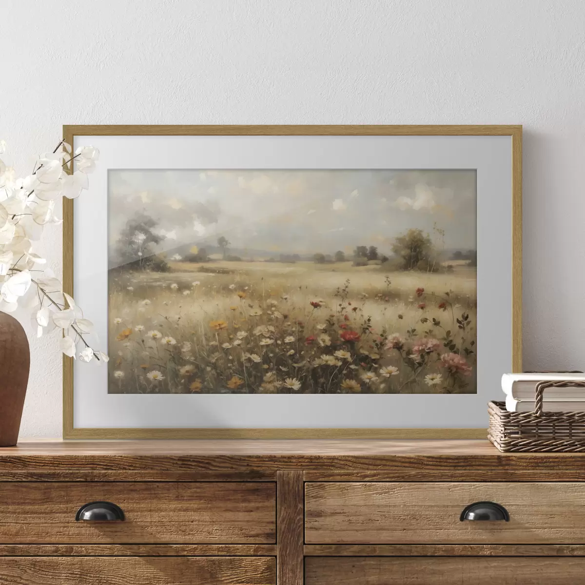 Poster Wiesenblumenfeld im sanften Licht f48491