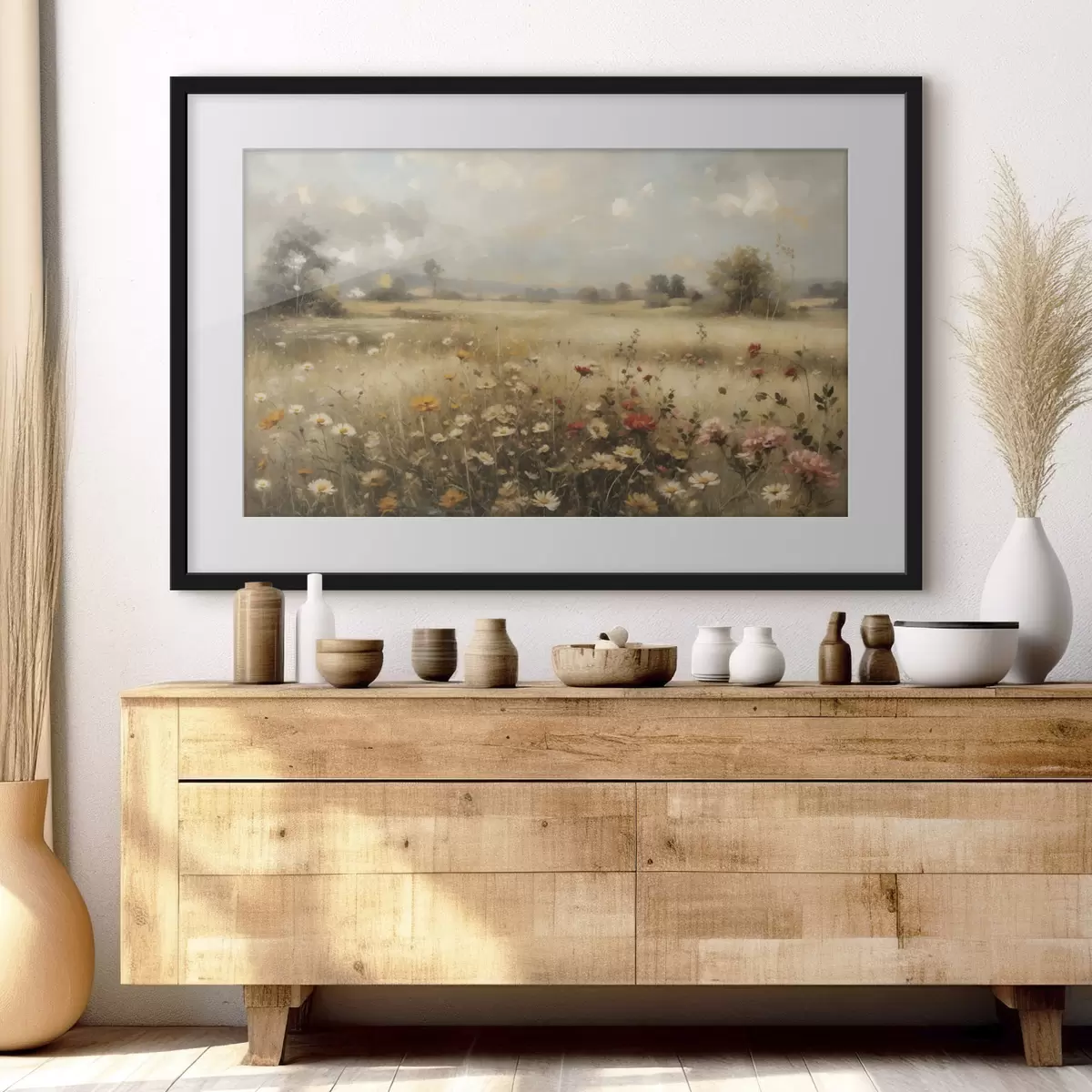 Poster Wiesenblumenfeld im sanften Licht f48491