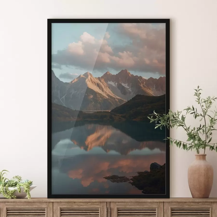 Fototapete Berglandschaft mit Spiegelung im See f48493