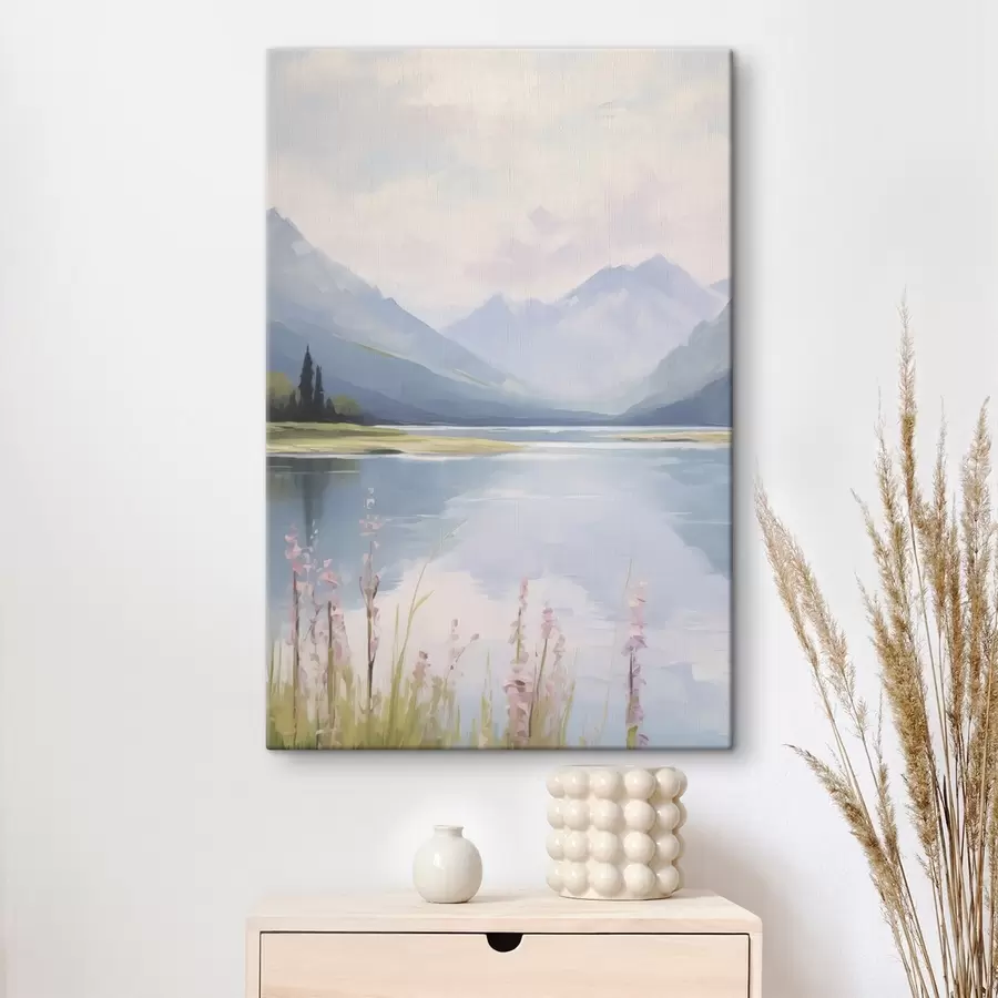 Fototapete See in der Nähe der Berge Nachahmung der Malerei s48503