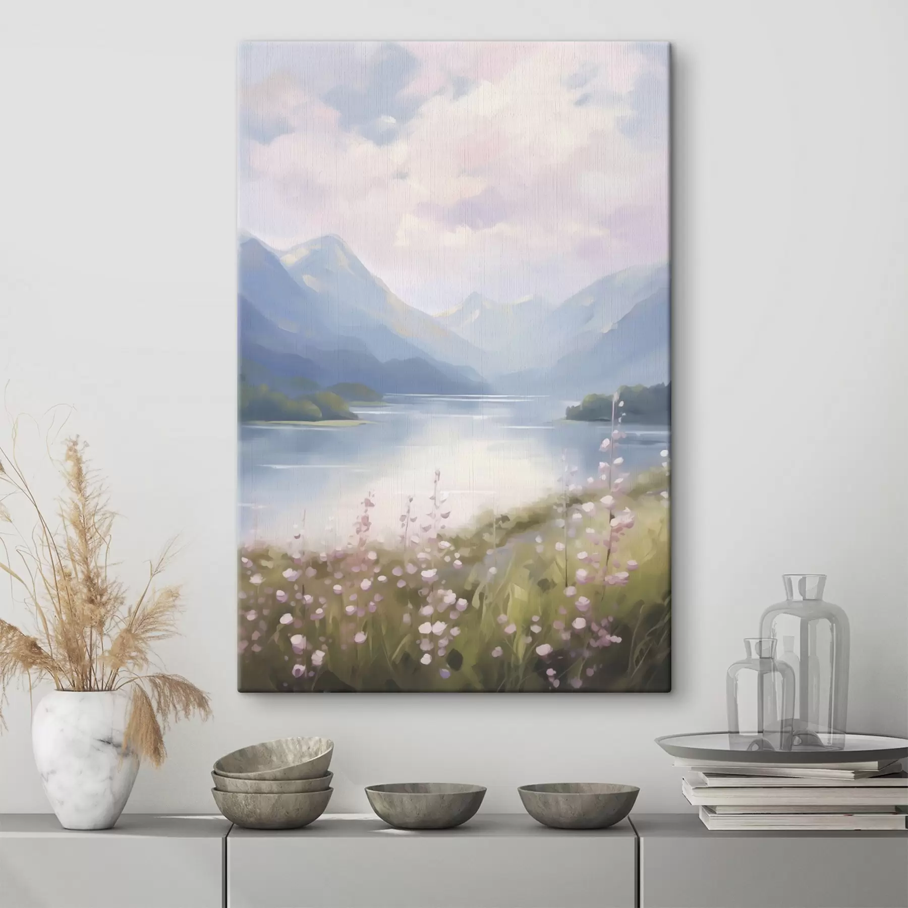 Fototapete Gemälde, das einen Bergsee darstellt s48504