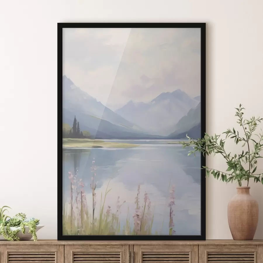 Fototapete See in der Nähe der Berge Nachahmung der Malerei f48503