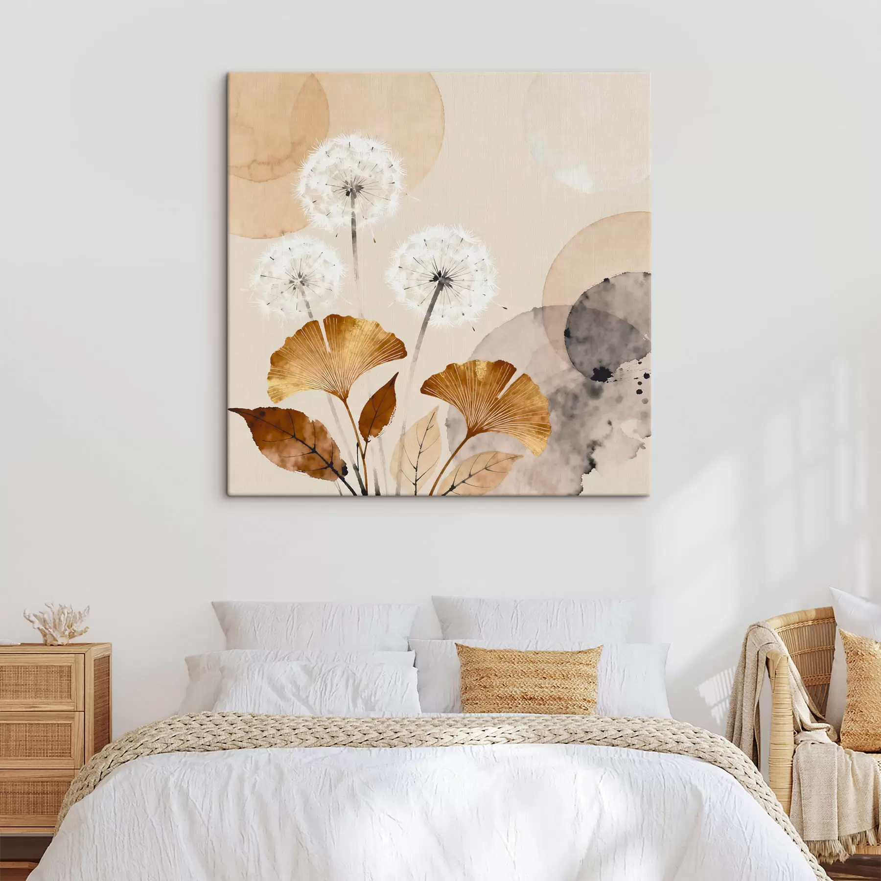 Fototapete Abstrakte Darstellungen von Löwenzahn und Ginkgoblättern s48279