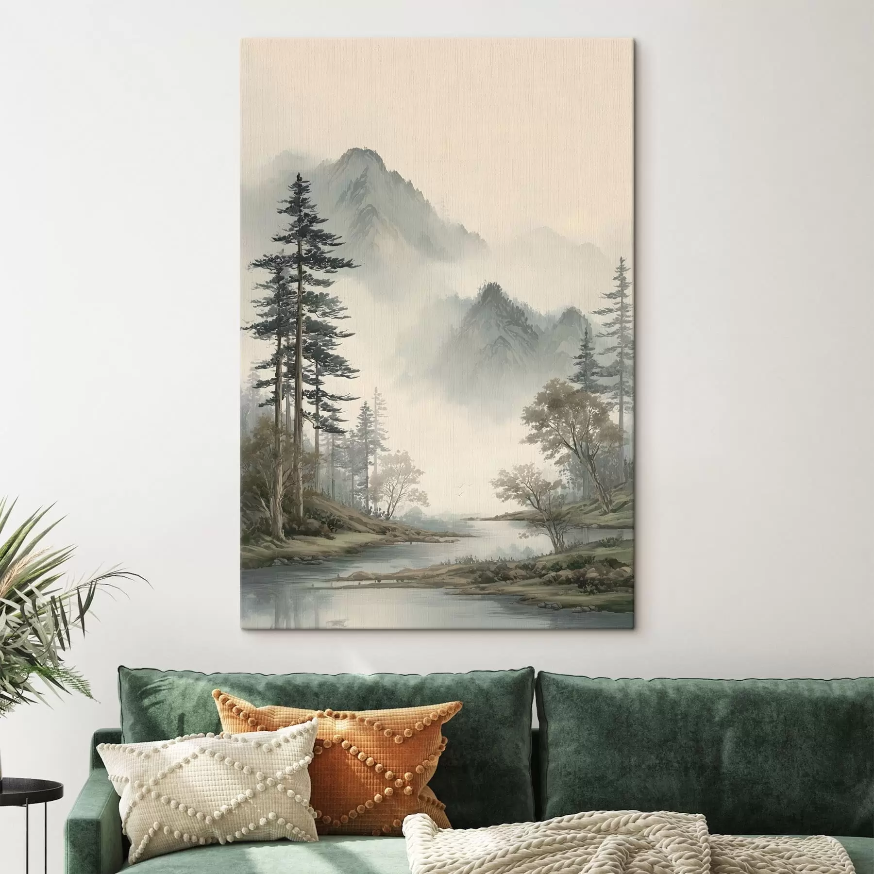 Fototapete eine Berglandschaft mit Kiefern und einem Fluss s48531
