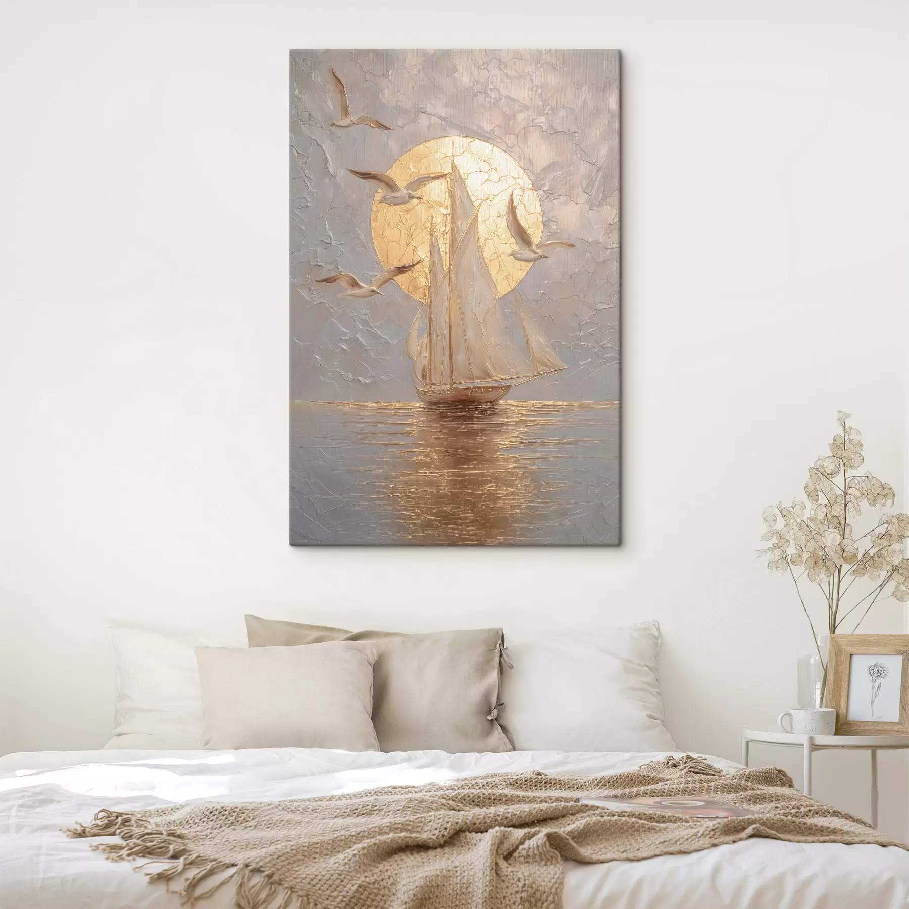 Fototapete Ein Schiff bei Sonnenuntergang im Impasto-Stil s48556