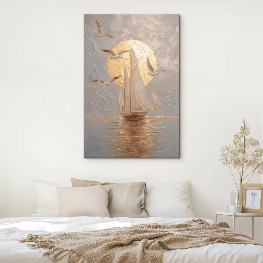 Fototapete Ein Schiff bei Sonnenuntergang im Impasto-Stil s48556