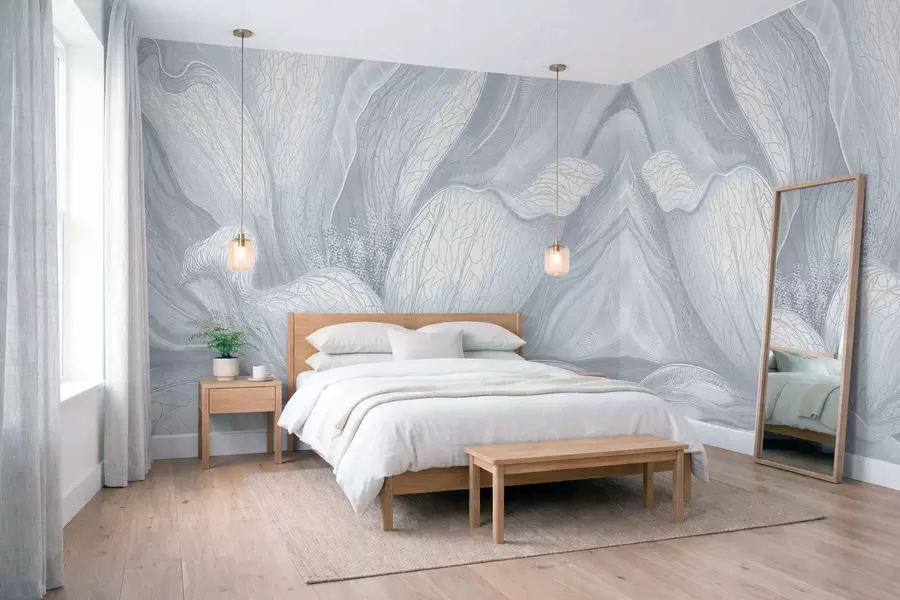 Fototapete Abstrakte Blume in kühlen Blautönen w05119v2