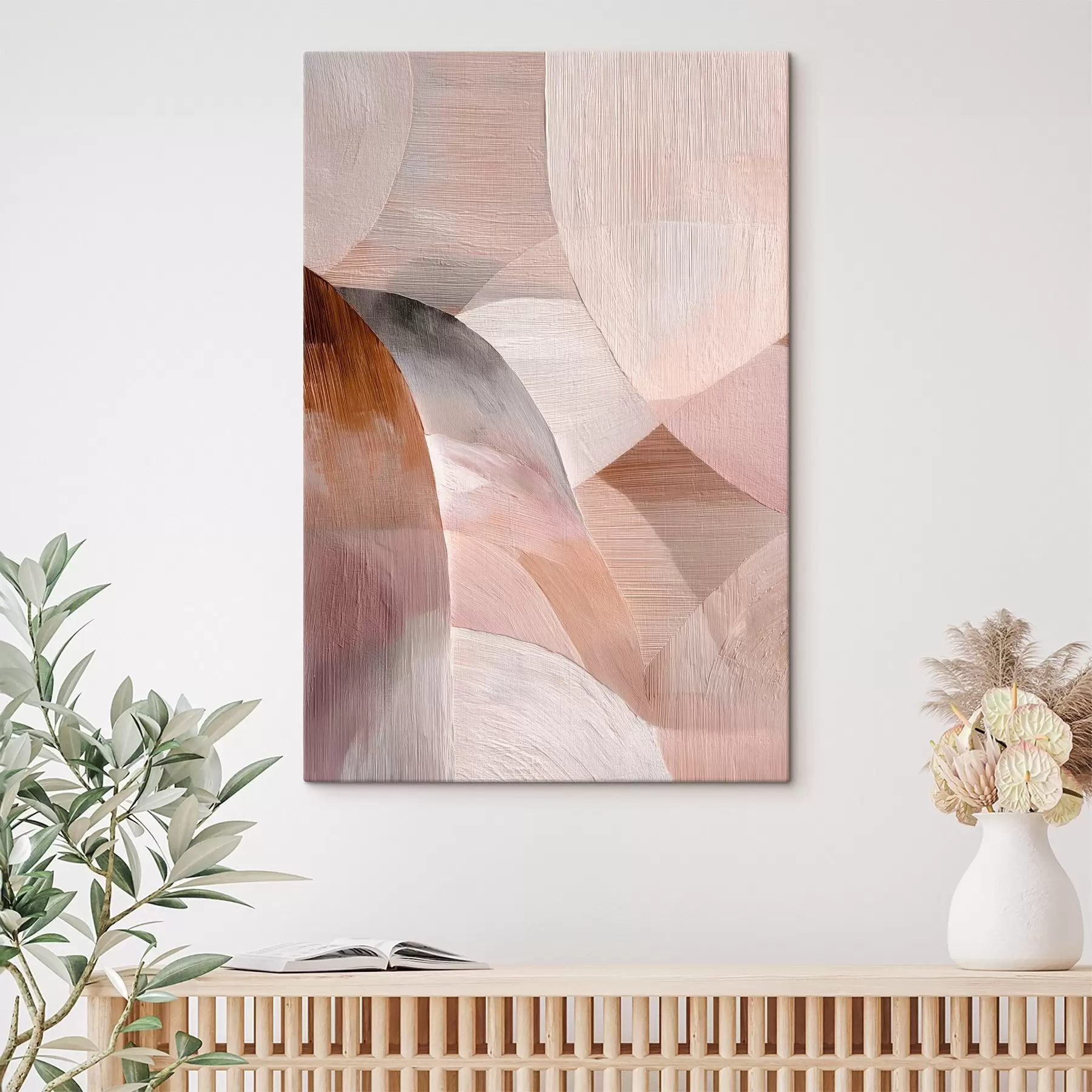 Fototapete Geometrische Abstraktion in warmen Pfirsichfarben im Kunstplakat-Stil s48189