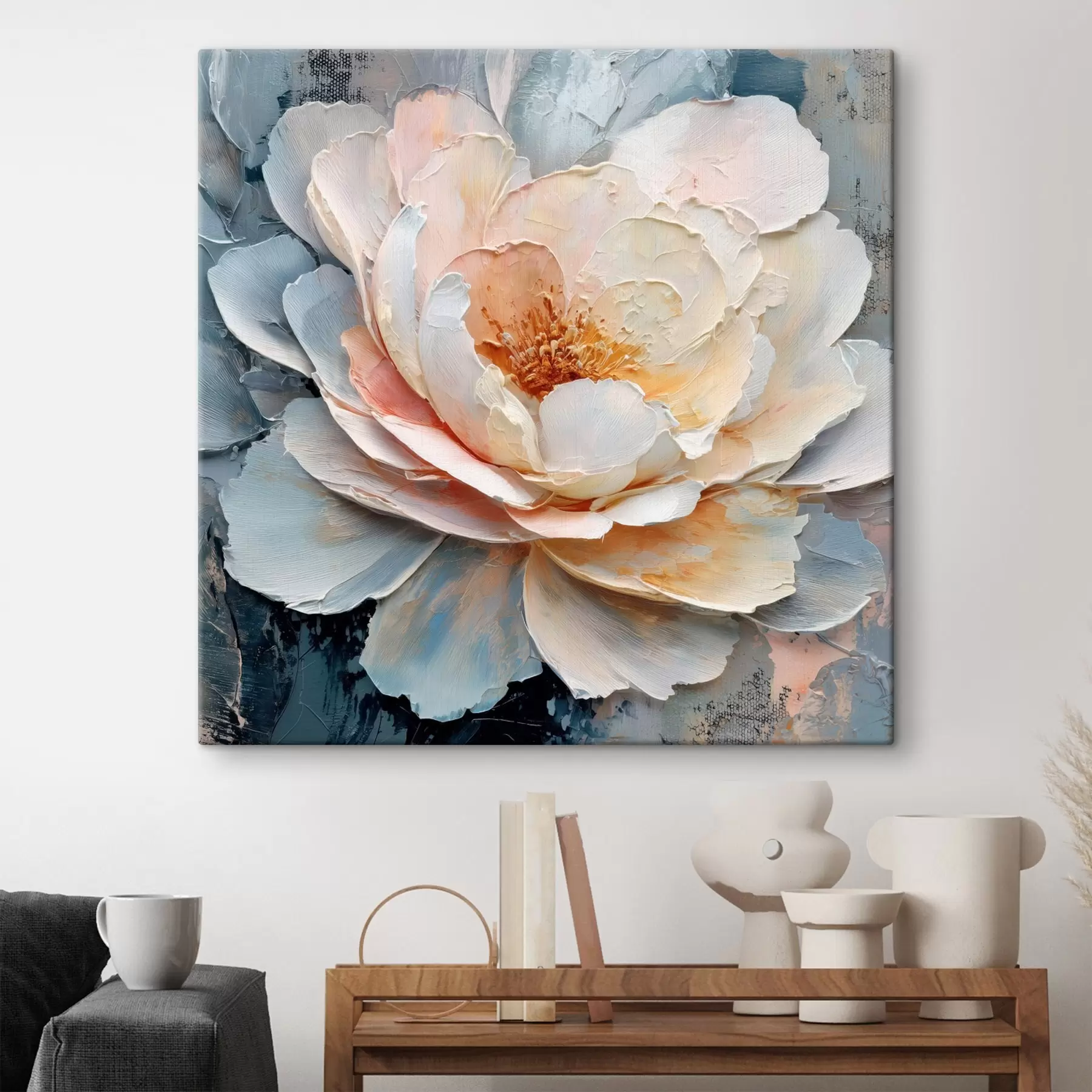 Fototapete Nahaufnahme einer Blume mit ausdrucksstarken, strukturierten Pinselstrichen im zeitgenössischen Malstil s48198