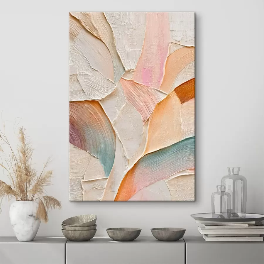 Fototapete Abstrakter Hintergrund mit dynamischen Pinselstrichen in Pfirsich- und Blautönen s48202