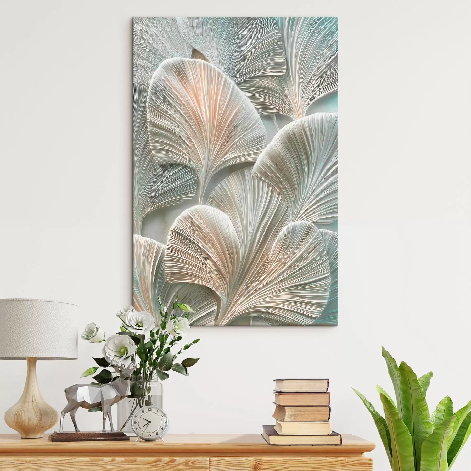 Fototapete Künstlerische Illustration mit geprägten Blättern im zeitgenössischen Flachreliefstil s48210