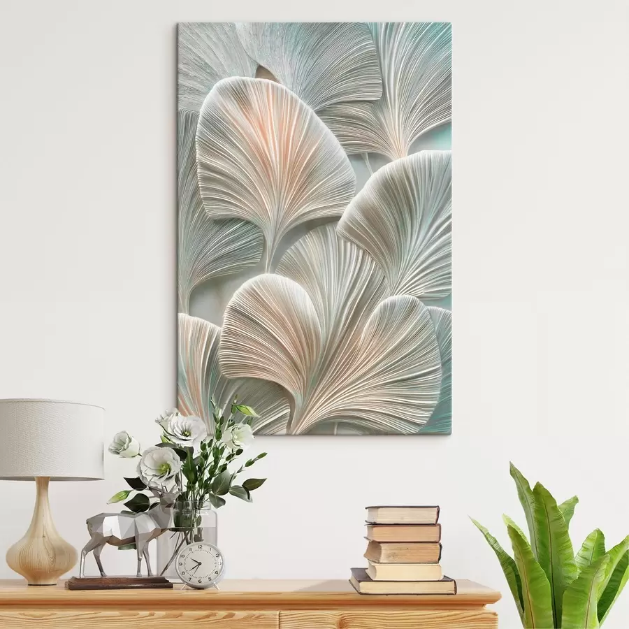 Fototapete Künstlerische Illustration mit geprägten Blättern im zeitgenössischen Flachreliefstil s48210