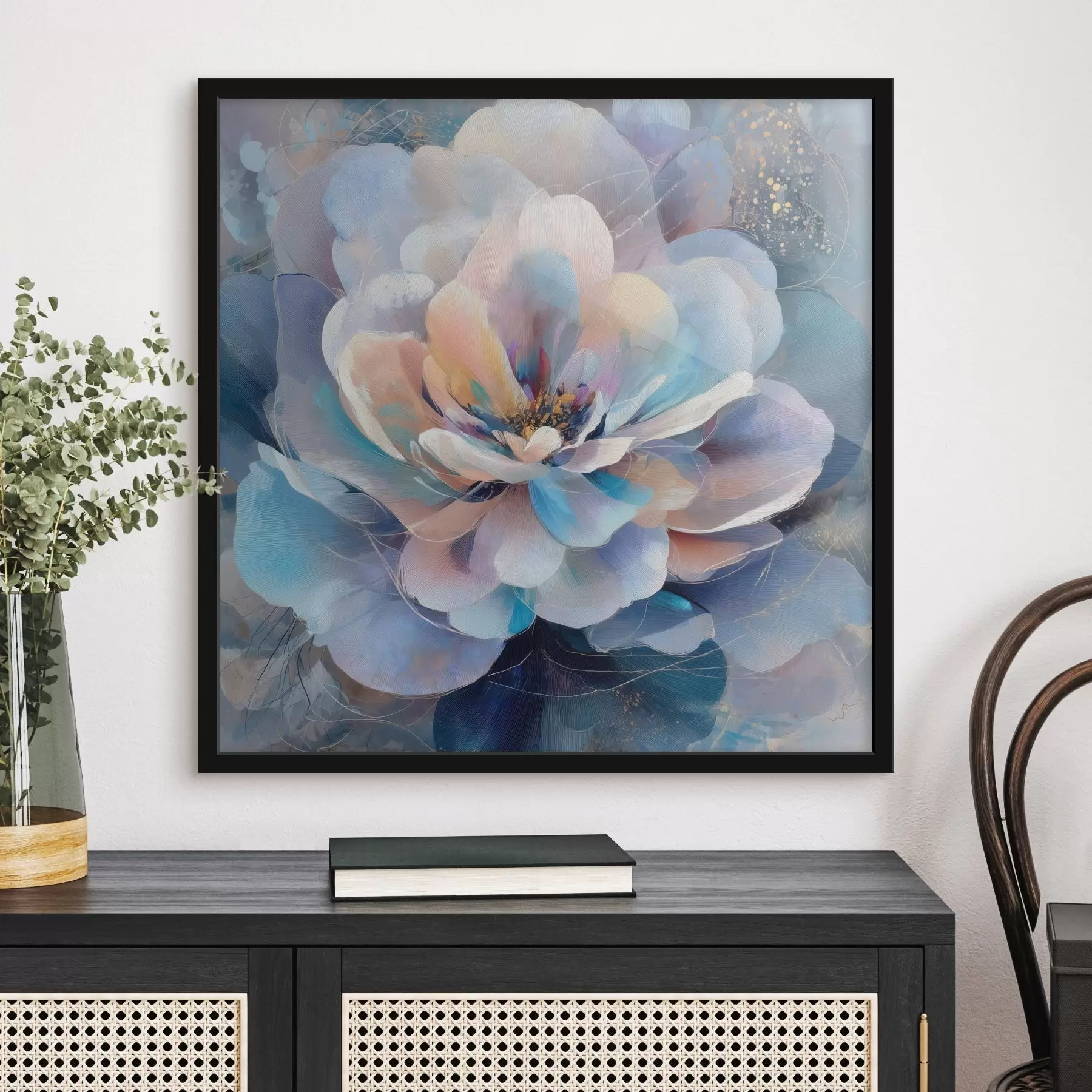 Fototapete Abstrakte Blume in Rosa- und Blautönen im zeitgenössischen Malstil f48185