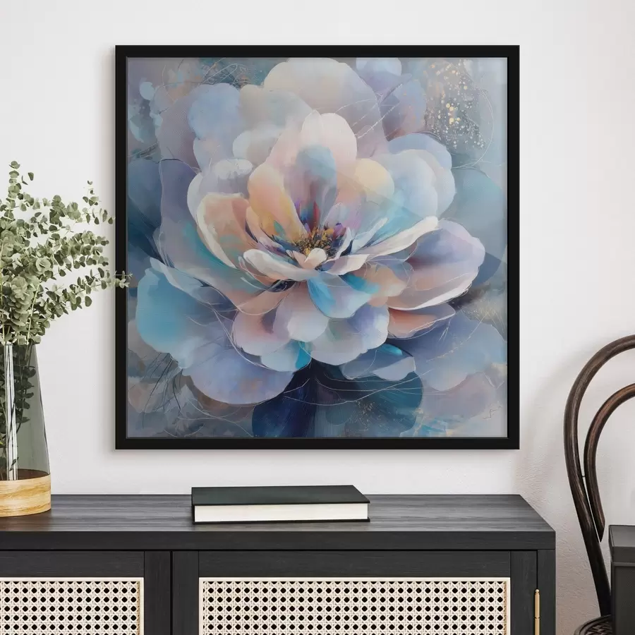 Fototapete Abstrakte Blume in Rosa- und Blautönen im zeitgenössischen Malstil f48185