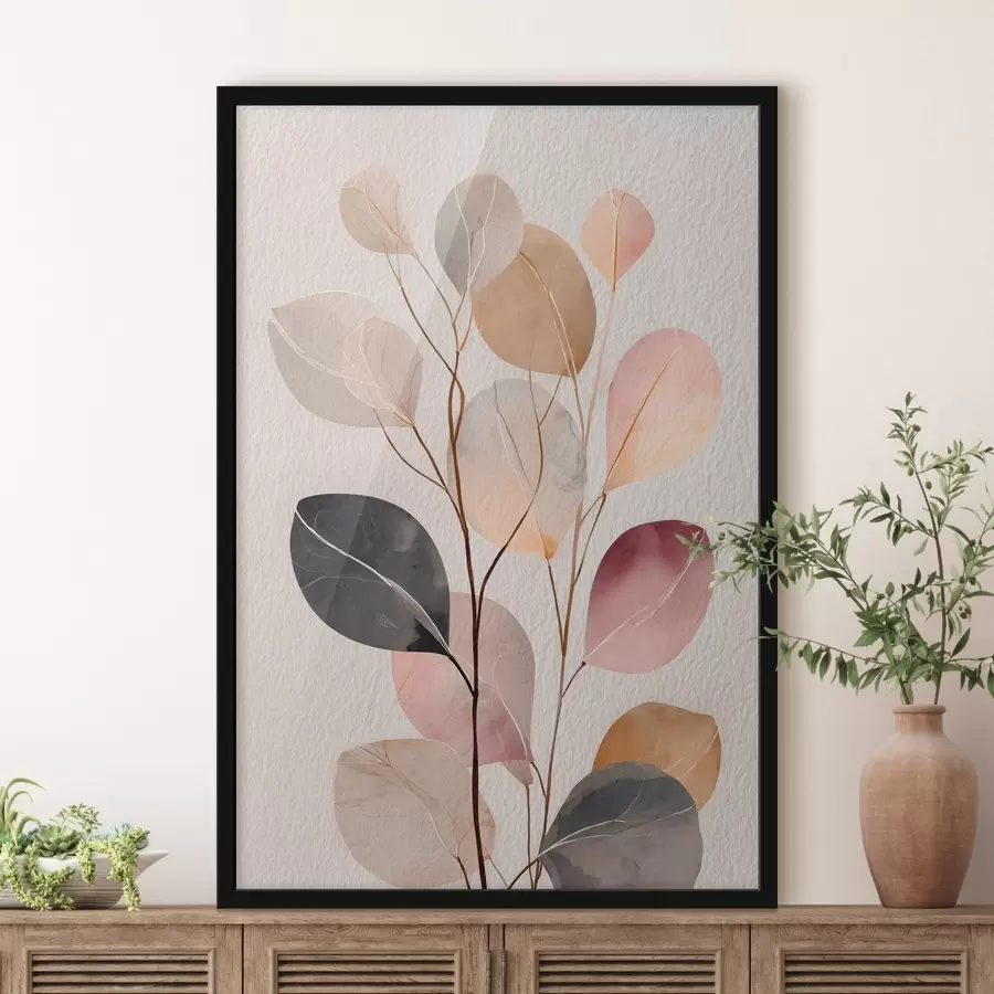 Fototapete Abstrakter Zweig in Beige- und Korallentönen im Aquarellstil f48188