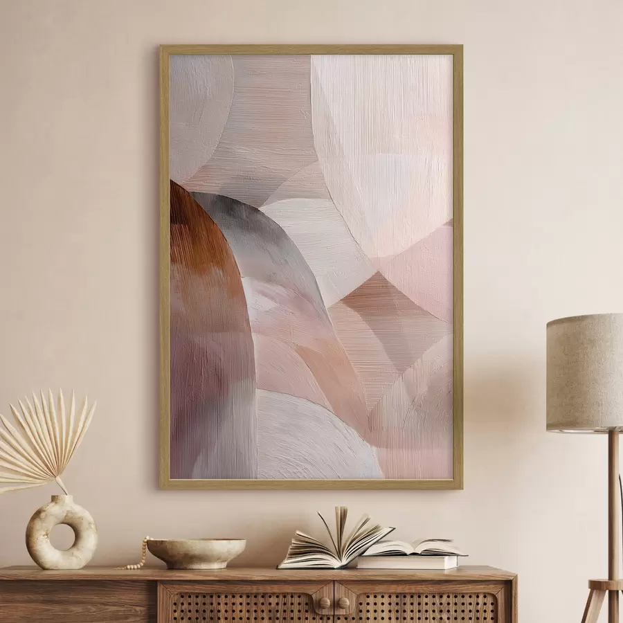 Fototapete Geometrische Abstraktion in warmen Pfirsichfarben im Kunstplakat-Stil f48189