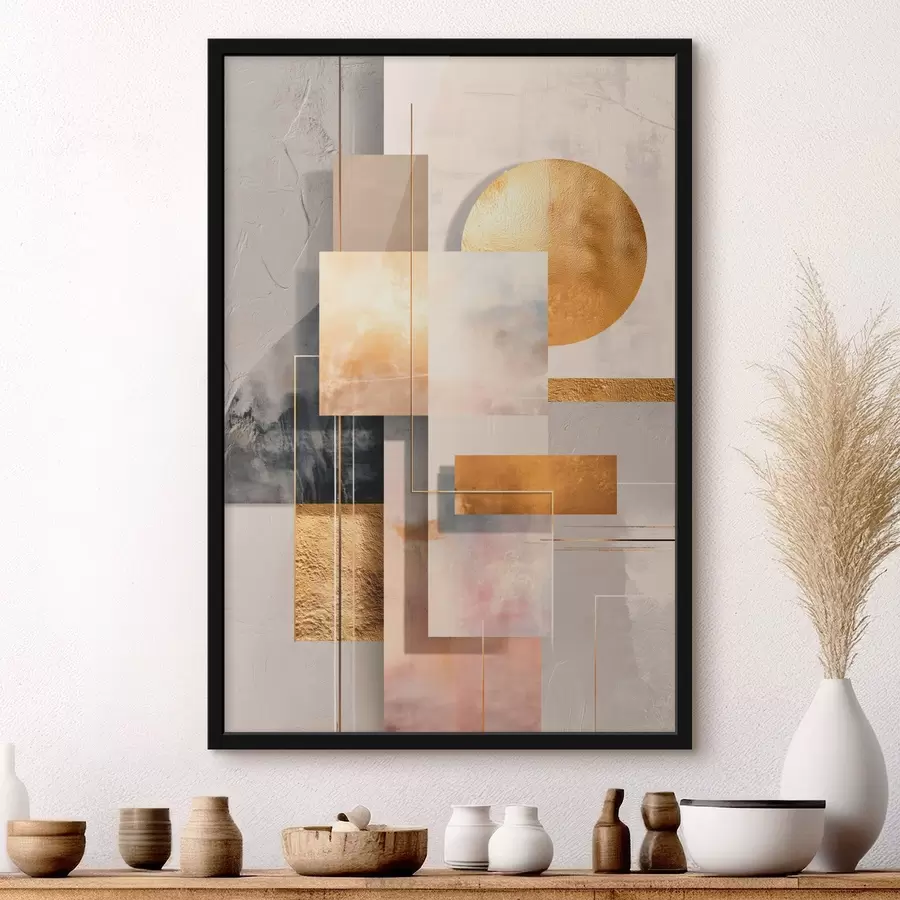 Fototapete Dekorative Komposition aus Rechtecken und einem Kreis in warmen Beige- und Brauntönen f48196