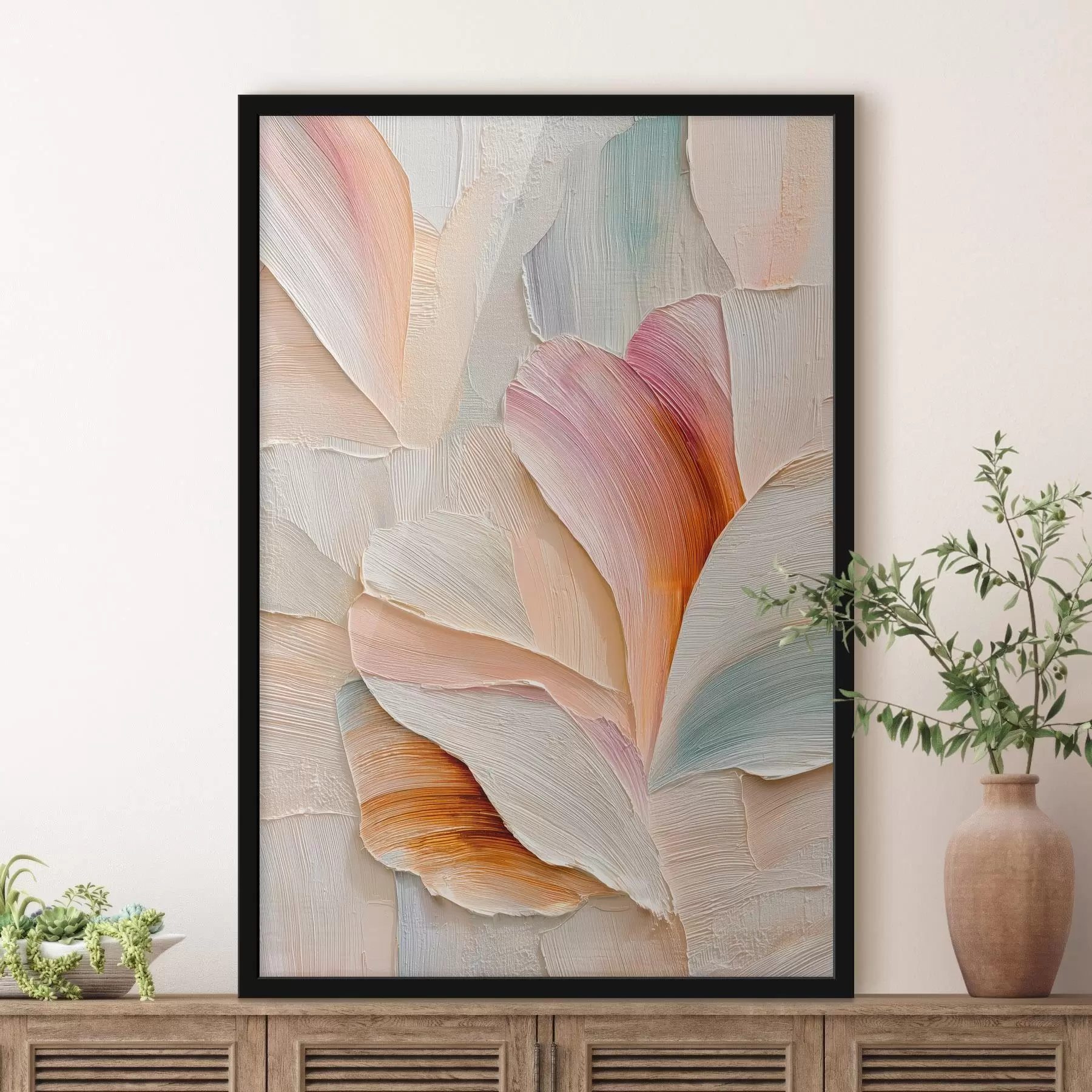 Fototapete Künstlerische Illustration mit plastisch wirkenden Blütenblättern im zeitgenössischen Malstil f48201