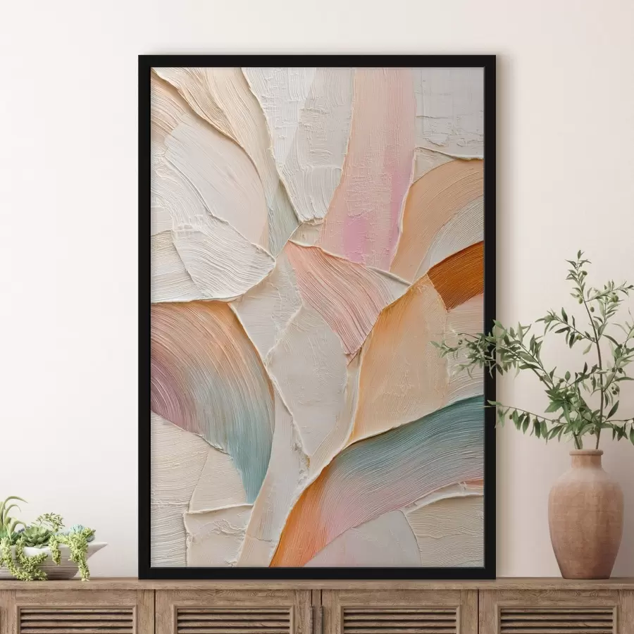 Fototapete Abstrakter Hintergrund mit dynamischen Pinselstrichen in Pfirsich- und Blautönen f48202