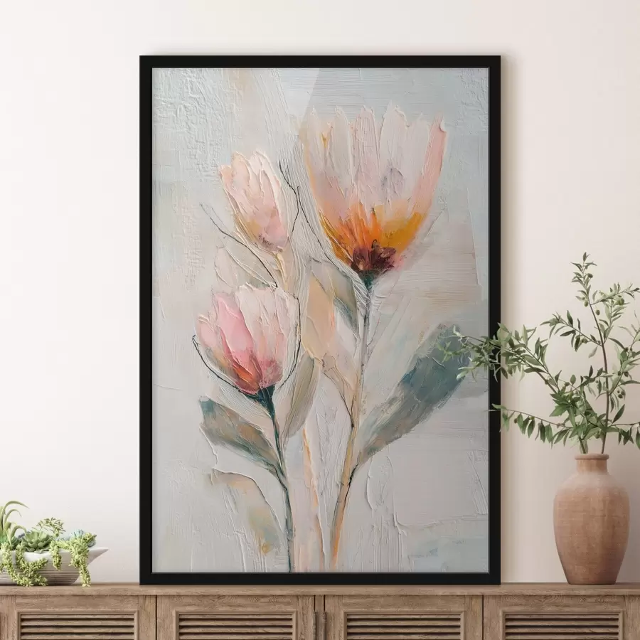 Fototapete Strauß aus Proteablumen mit kräftigem Pinselstrich-Effekt f48206