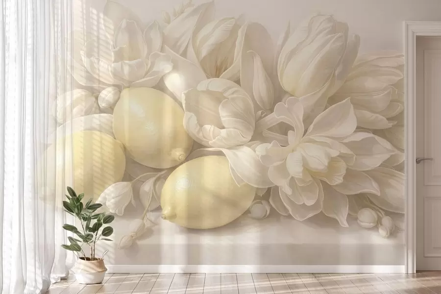 Fototapete Zartes Blumenbouquet mit Zitronen w05449