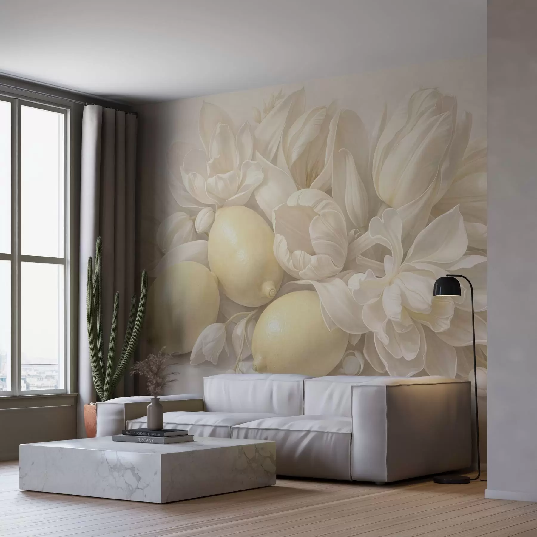 Fototapete Zartes Blumenbouquet mit Zitronen w05449