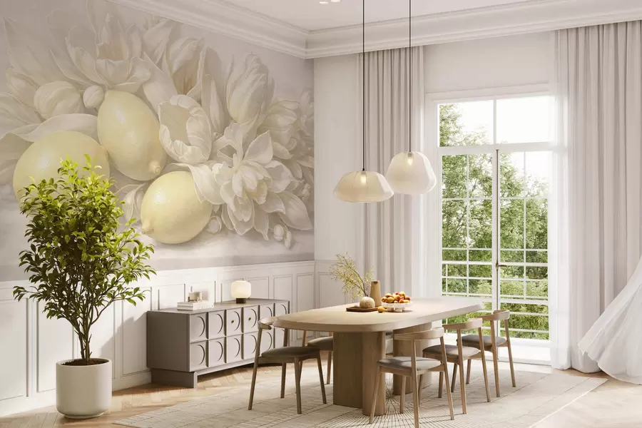 Fototapete Zartes Blumenbouquet mit Zitronen w05449