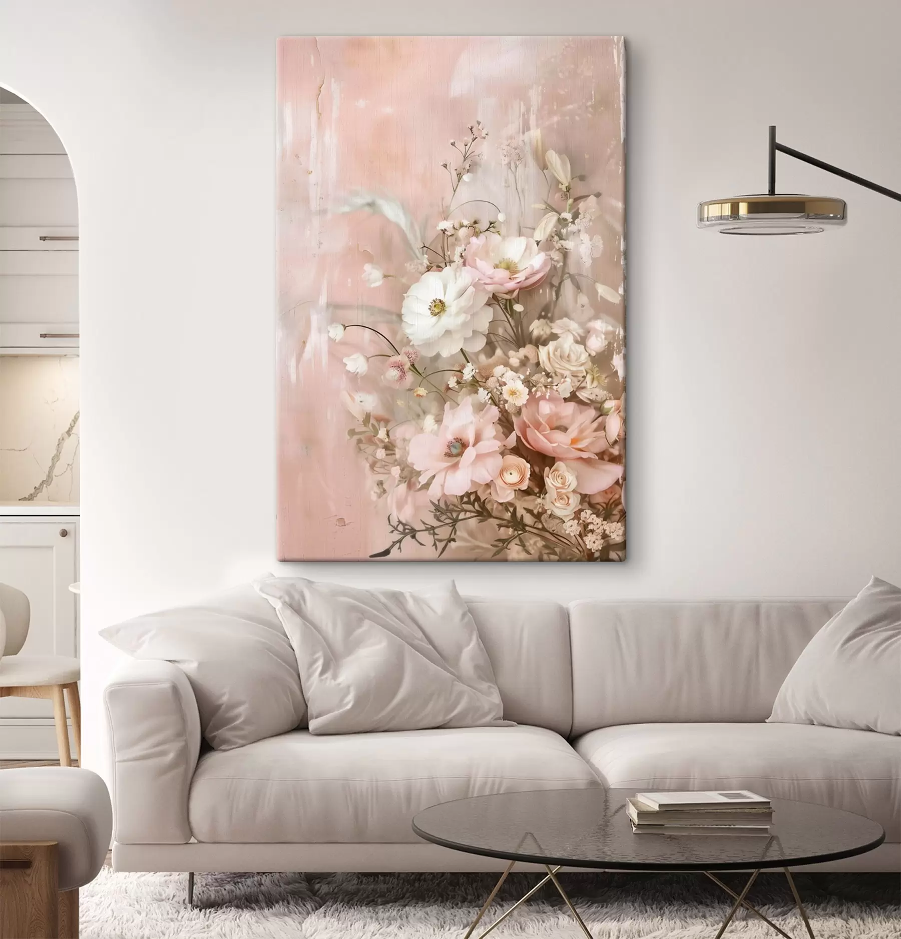 Fototapete Blumenarrangement in Beige- und Rosatönen s48564