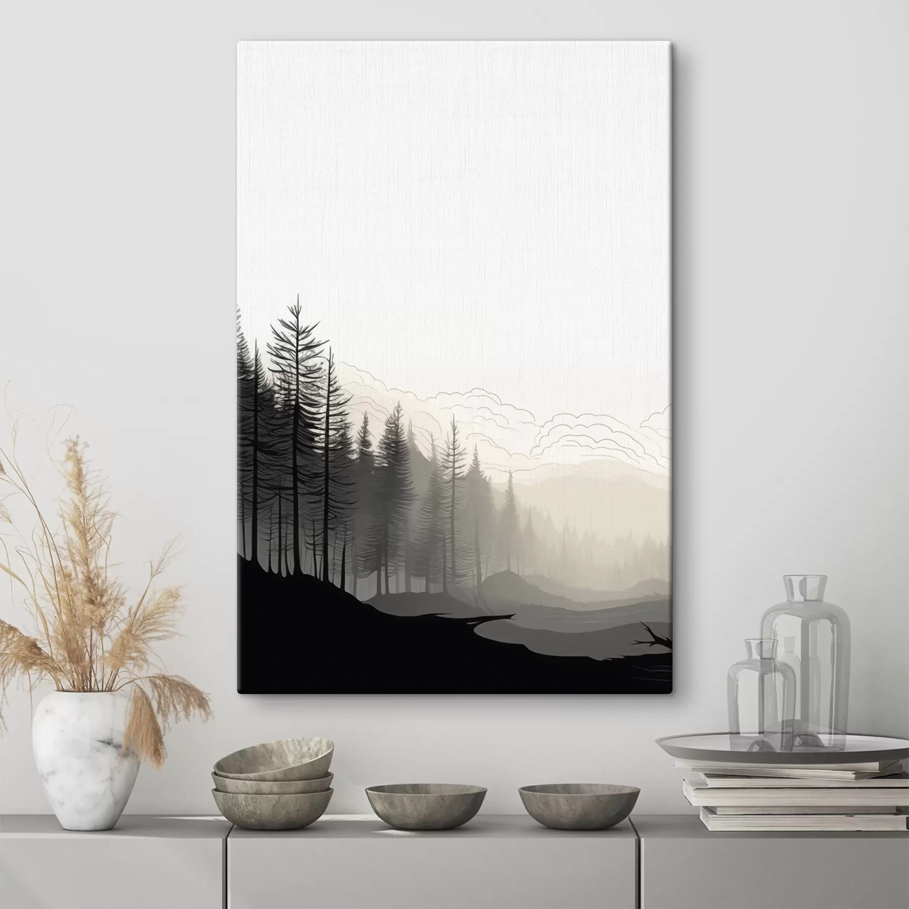 Fototapete Wald im Nebel, minimalistisch s48574