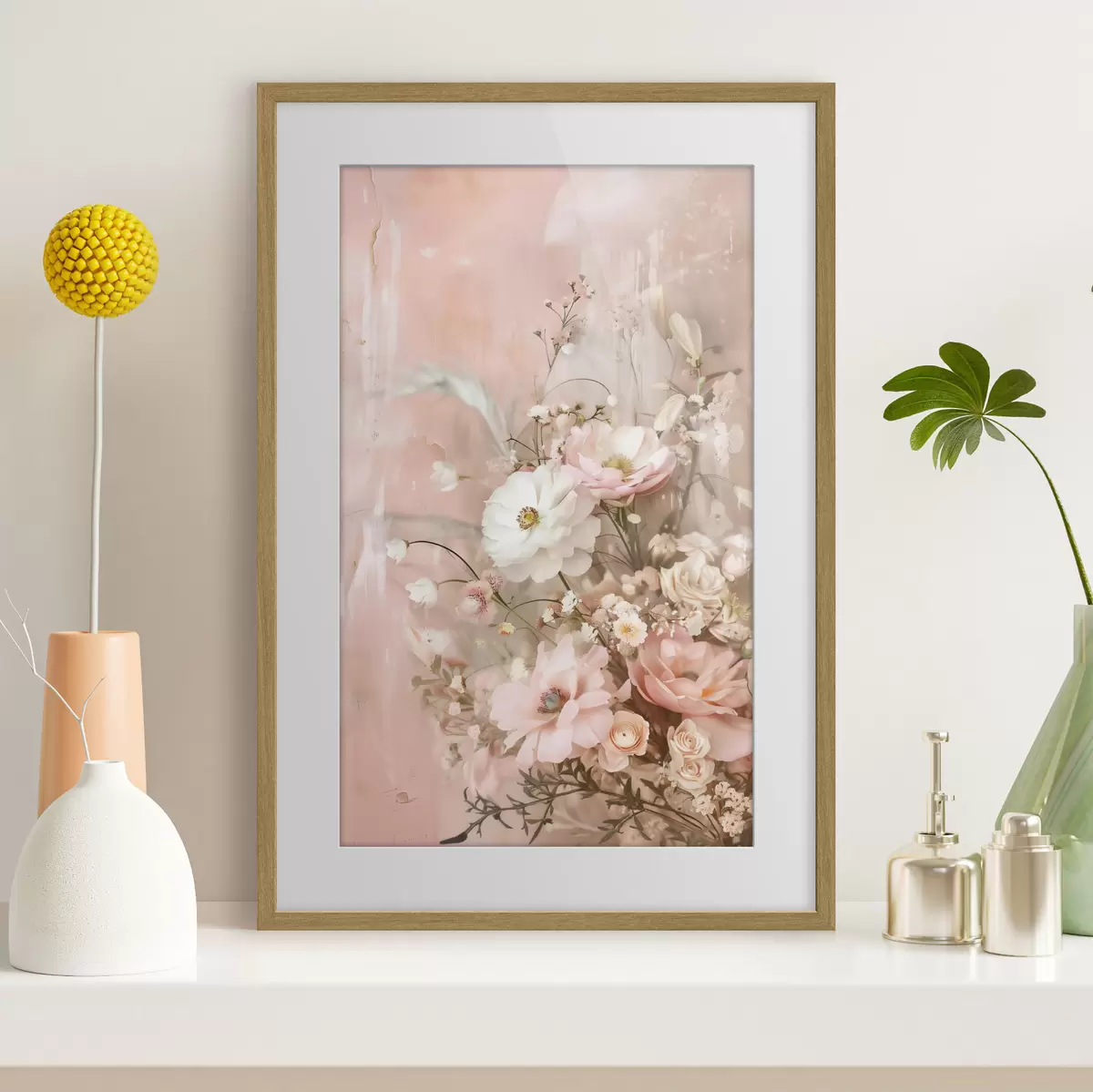 Poster Blumenarrangement in Beige- und Rosatönen f48564