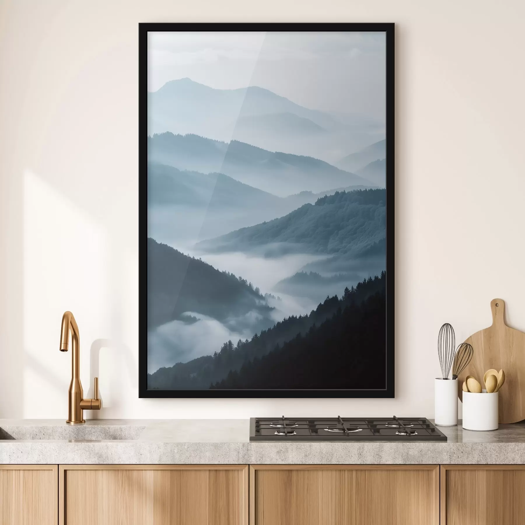 Fototapete Nebelige Berge, blaue Landschaft f48567