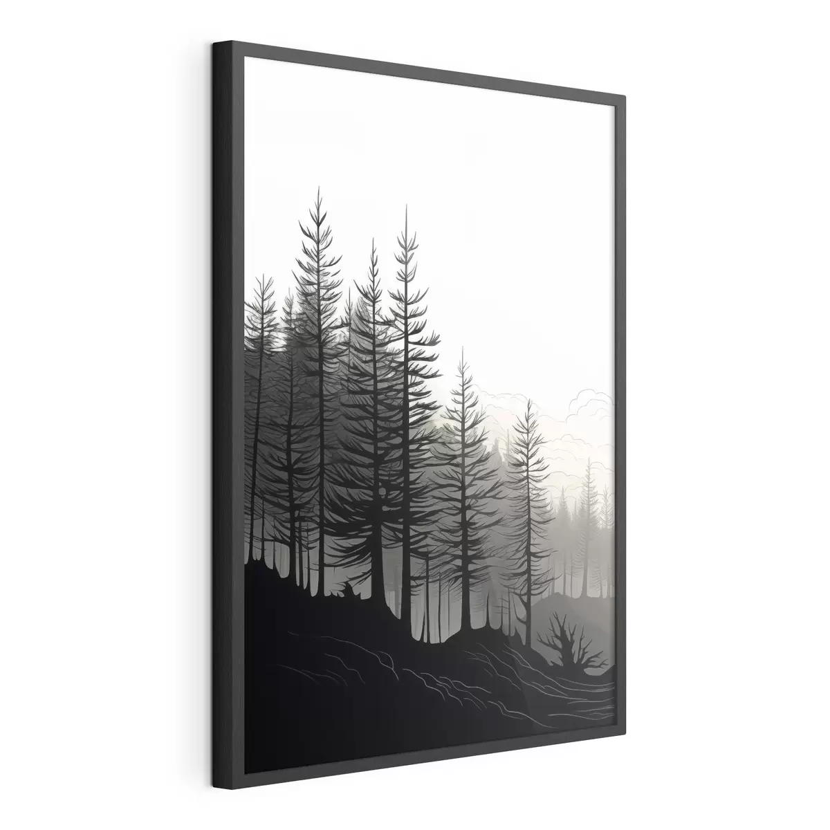 Poster Nebelverhangener Wald, Schwarz-Weiß-Landschaft f48573