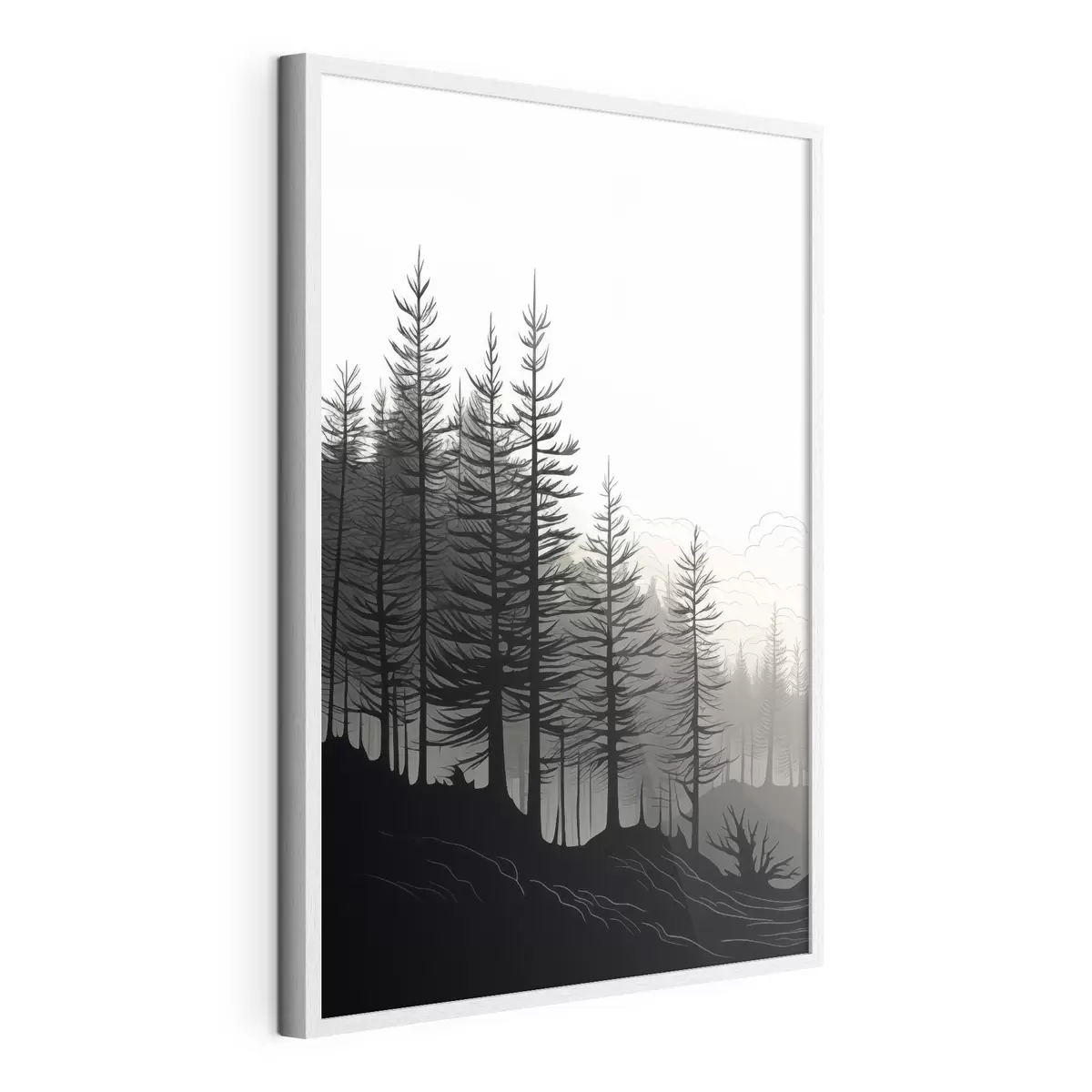 Poster Nebelverhangener Wald, Schwarz-Weiß-Landschaft f48573