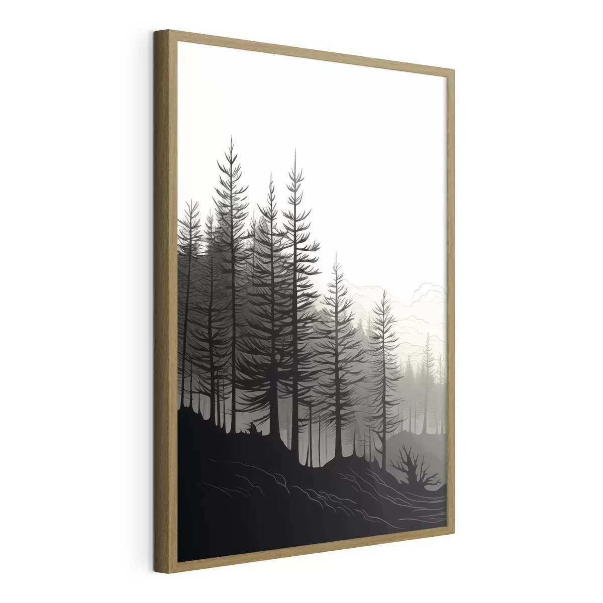 Poster Nebelverhangener Wald, Schwarz-Weiß-Landschaft f48573