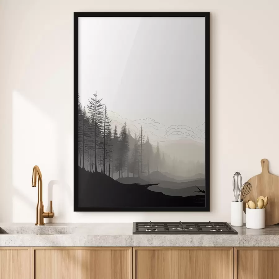 Fototapete Wald im Nebel, minimalistisch f48574