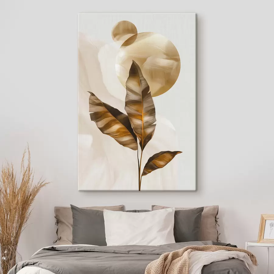 Fototapete Eine abstrakte Komposition aus Blättern und Kreisen s48614