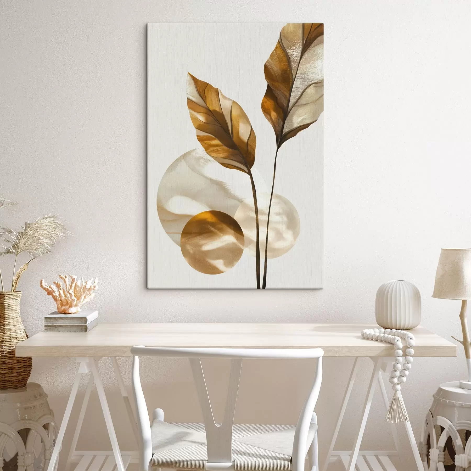 Fototapete Eine abstrakte Komposition aus Blättern und Kreisen s48615