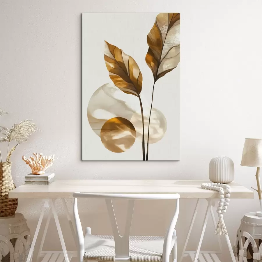 Fototapete Eine abstrakte Komposition aus Blättern und Kreisen s48615