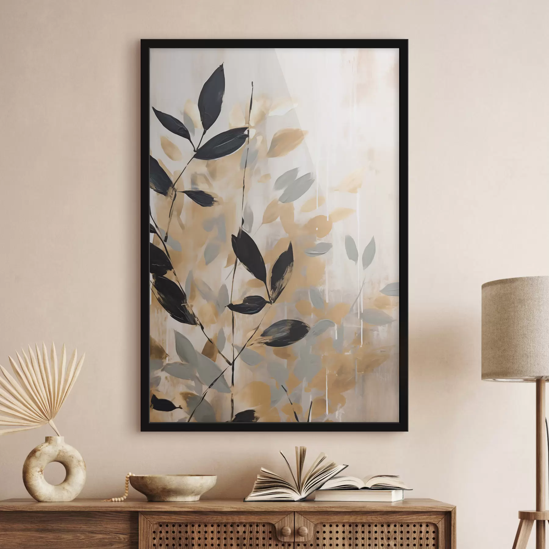 Fototapete Eine Abstraktion mit einem Zweig voller Blätter f48608