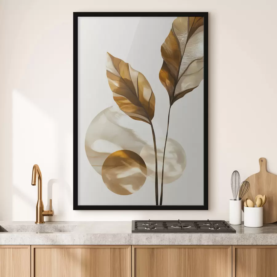 Fototapete Eine abstrakte Komposition aus Blättern und Kreisen f48615