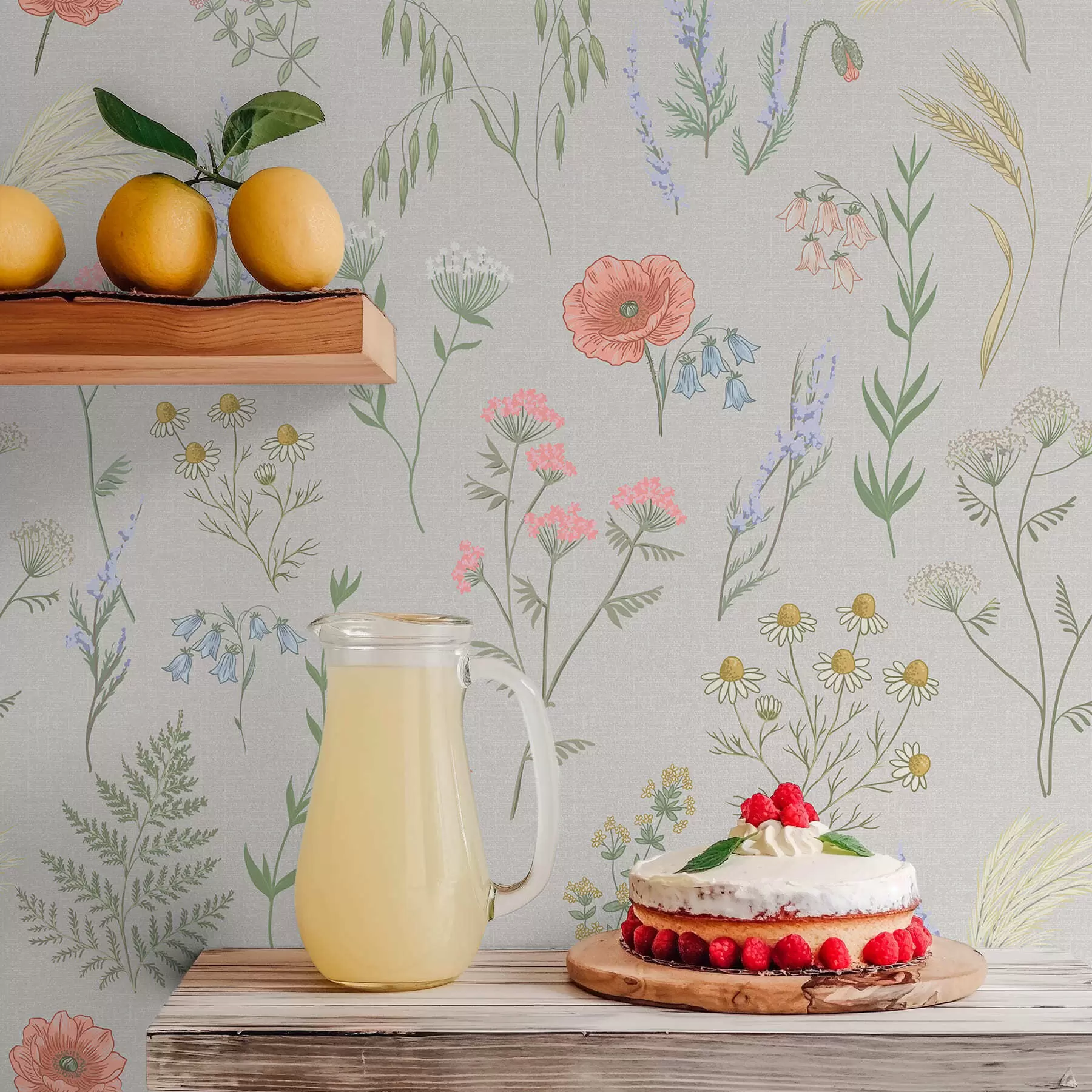 Fototapete Zartes Wildblumenmuster auf hellem Hintergrund a01152