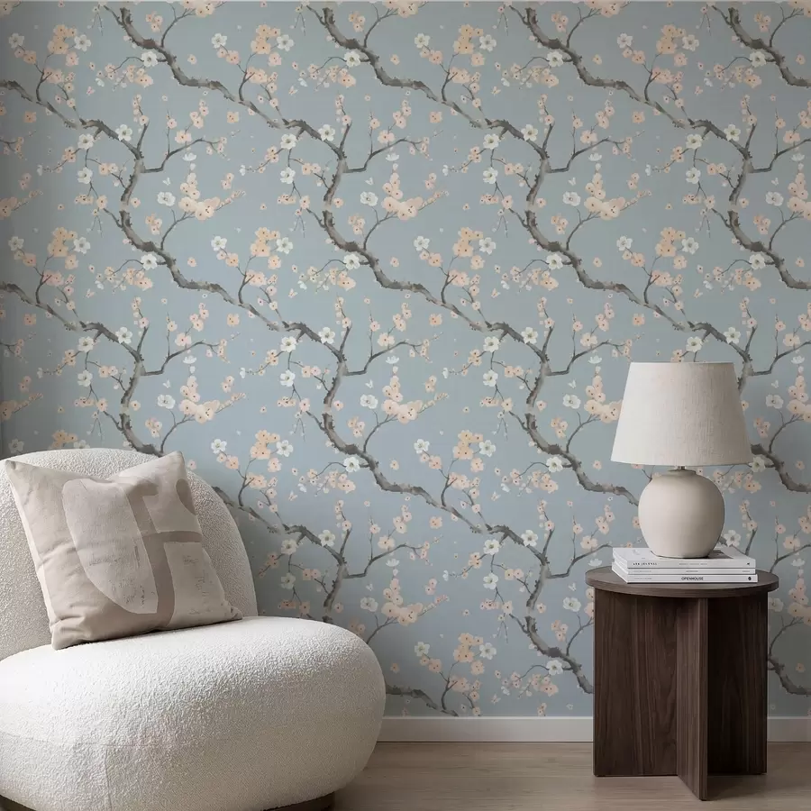 Fototapete Blühende Zweige vor blauem Hintergrund a01155