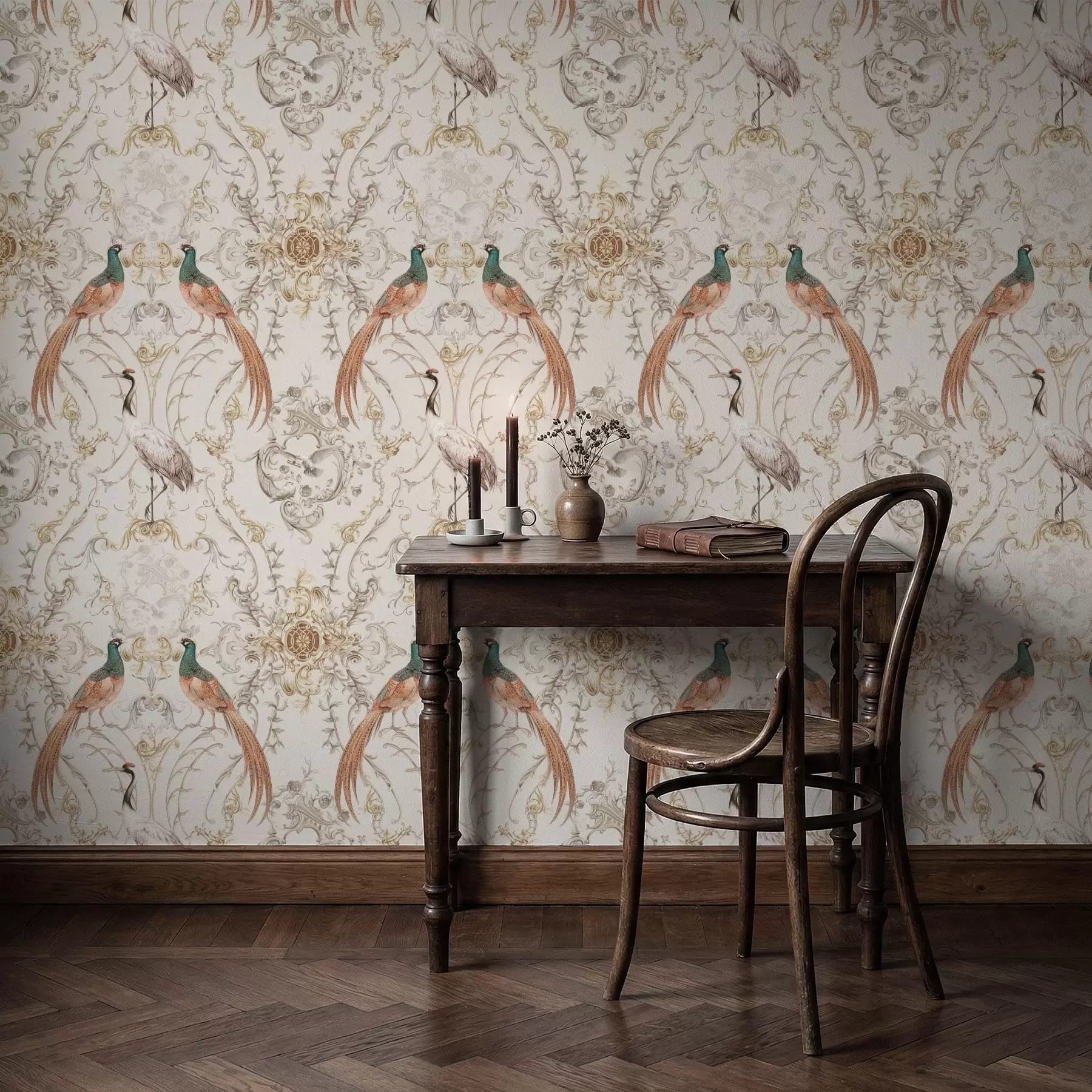 Fototapete Ornamentmuster mit Vögeln und Motiven a01156