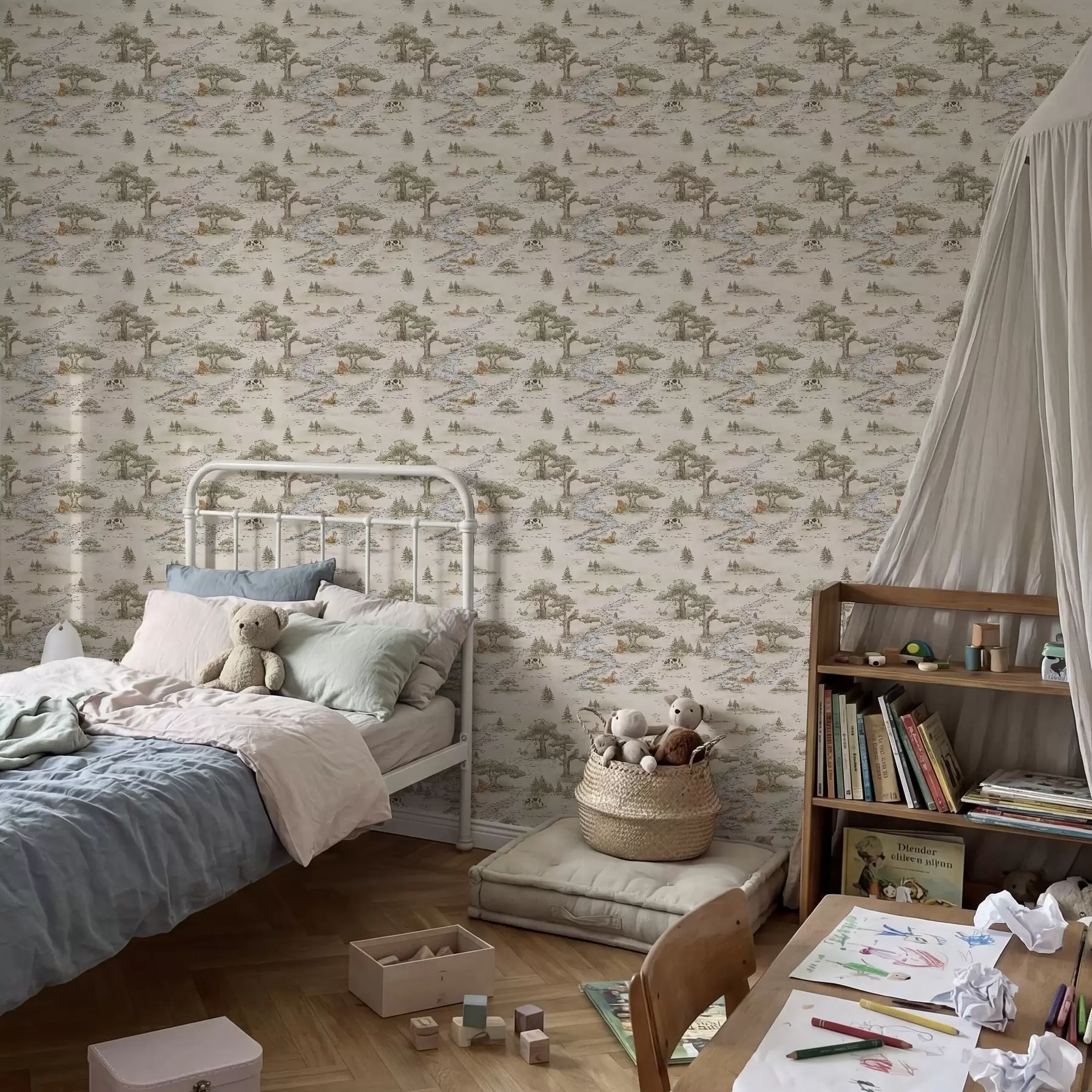 Fototapete Naturillustration mit Tieren und einem Fluss a01157