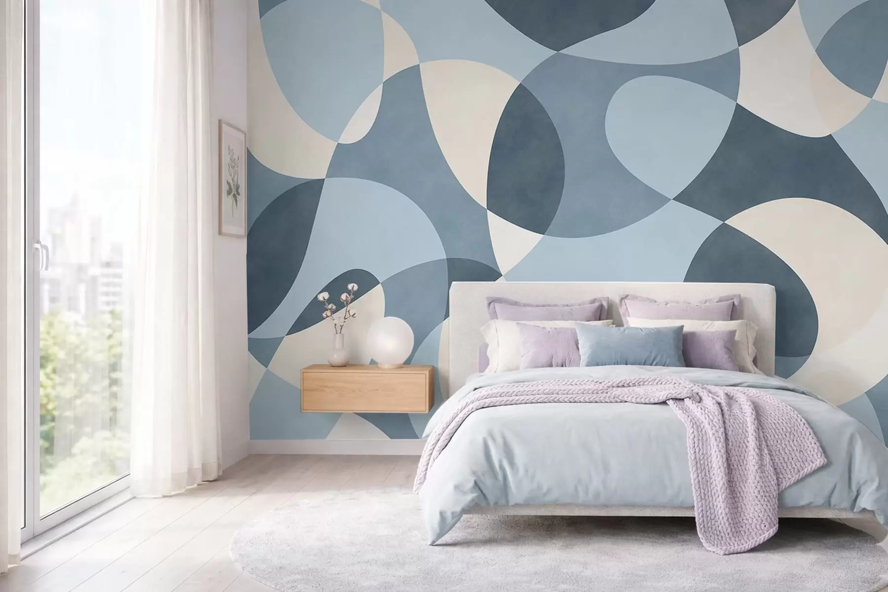 Fototapete Abstraktes Muster mit abgerundeten Formen in Blautönen w05149v2
