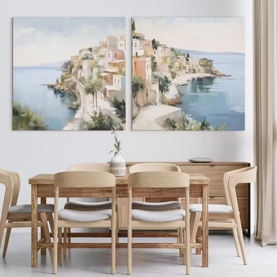 Fototapete Stadtansicht am Meer, nach einem Gemälde m30295