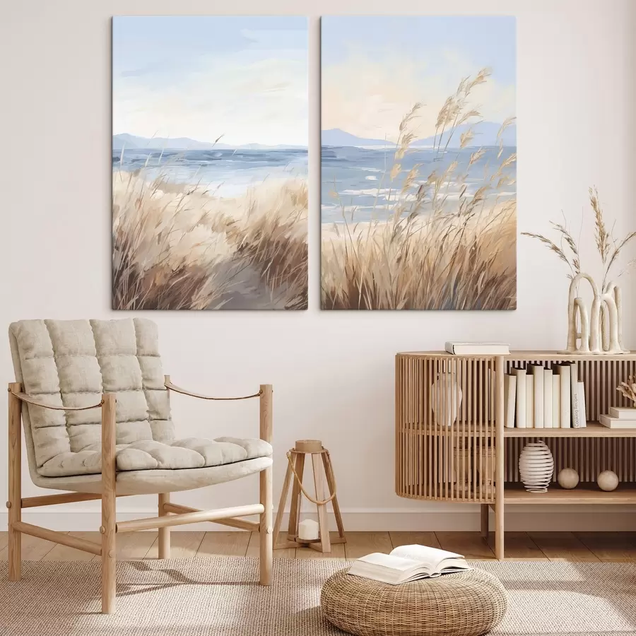 Fototapete Gemälde, das eine Küstenlandschaft nachbildet m30297