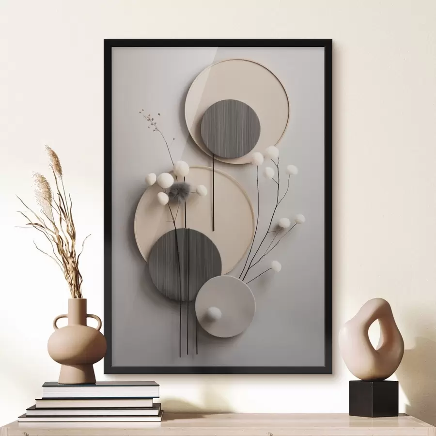 Fototapete Runde Paneele mit trockenen Zweigen und weichen Kugeln f48601